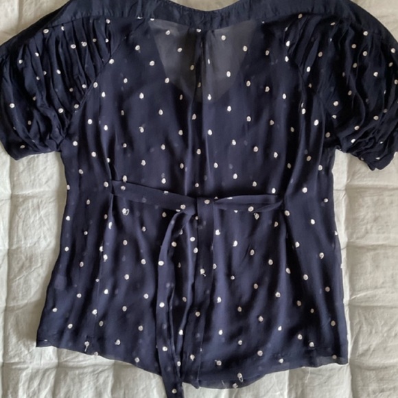 Stunning Anthropologie 100% Silk Navy and White Polka-Dot Embroidered Blouse - Picture 3 of 7